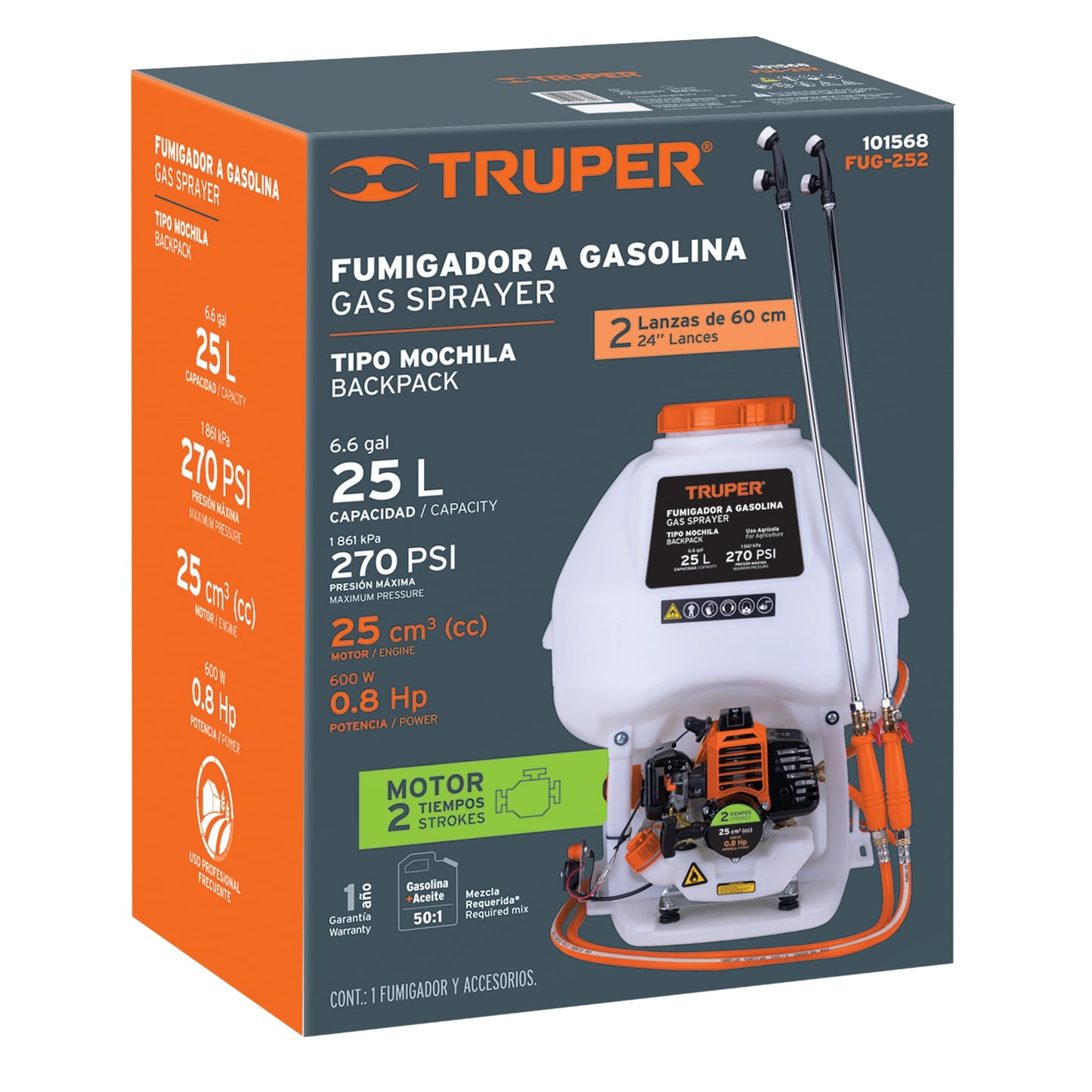 Fumigador de 25 L con motor a gasolina de 2 tiempos