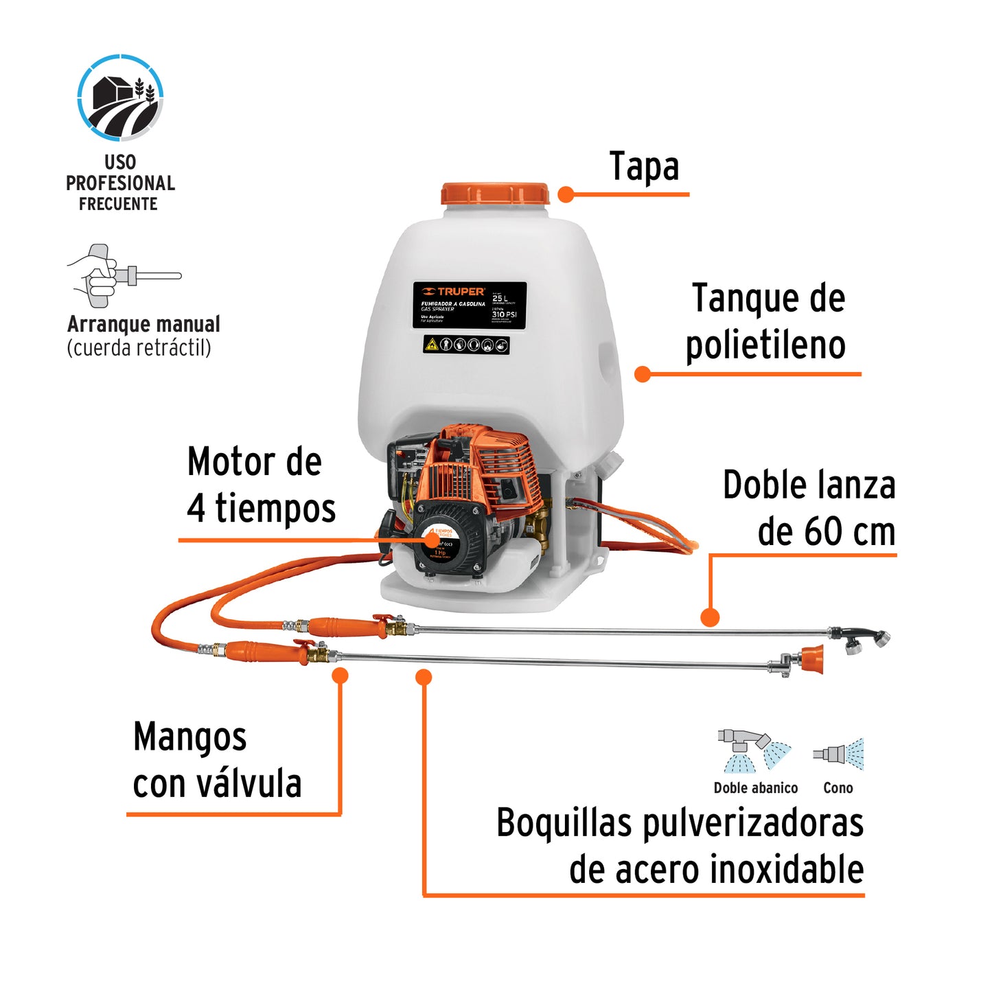 Fumigador de 25 L con motor a gasolina de 4 tiempos