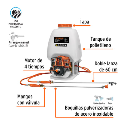 Fumigador de 25 L con motor a gasolina de 4 tiempos