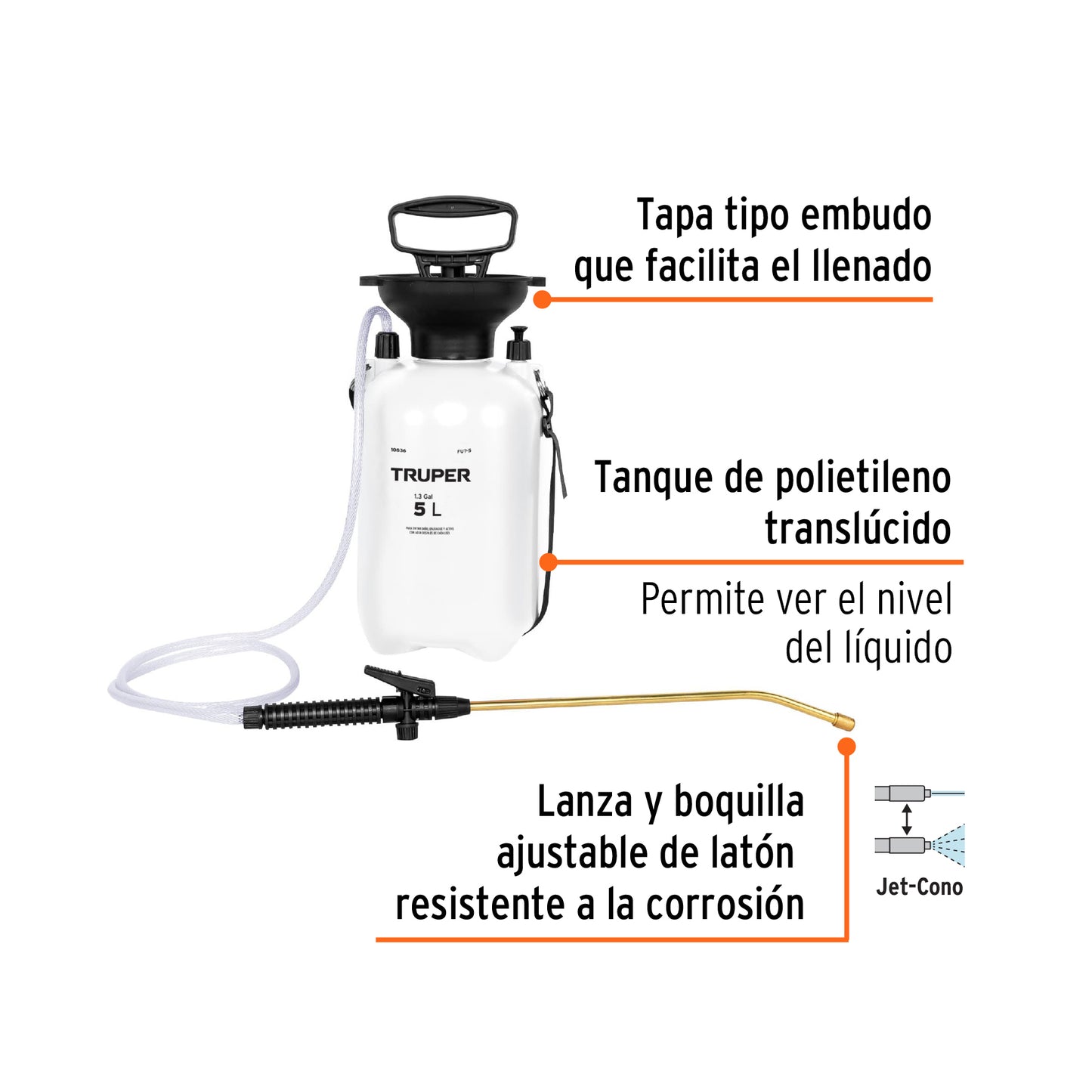 Fumigador jardinero de 5 litros con lanza y boquilla ajustable