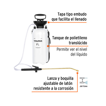 Fumigador jardinero de 7 L con lanza y boquilla ajustable