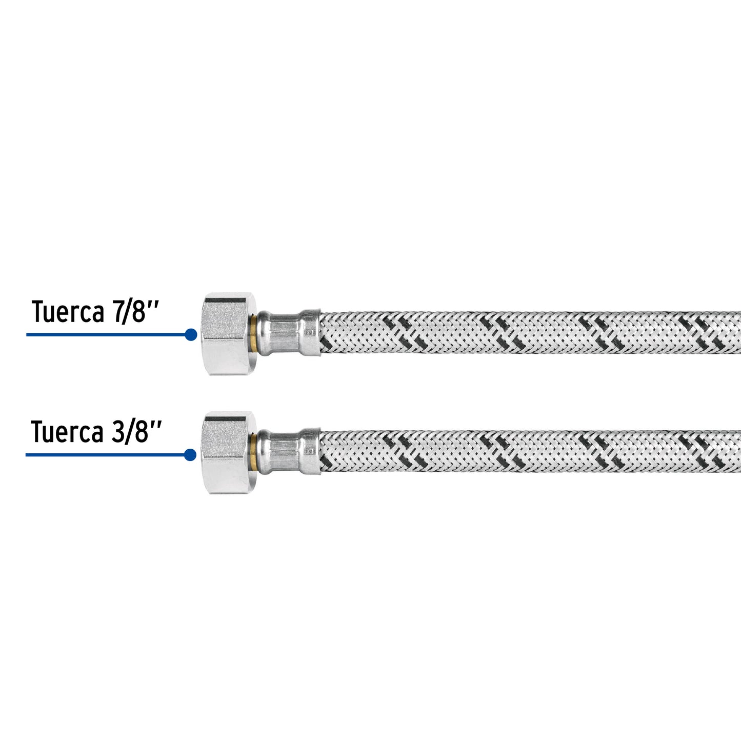 Manguera para WC de 40 cm con trenzado de acero inoxidable y tuercas metálicas