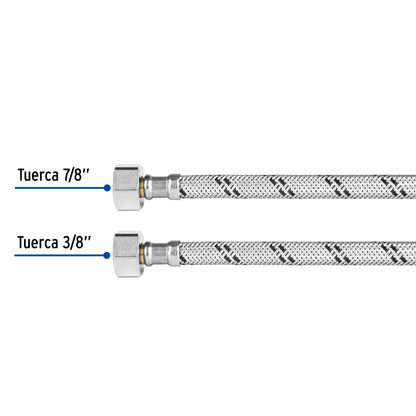 Manguera para WC de 40 cm con trenzado de acero inoxidable y tuercas metálicas