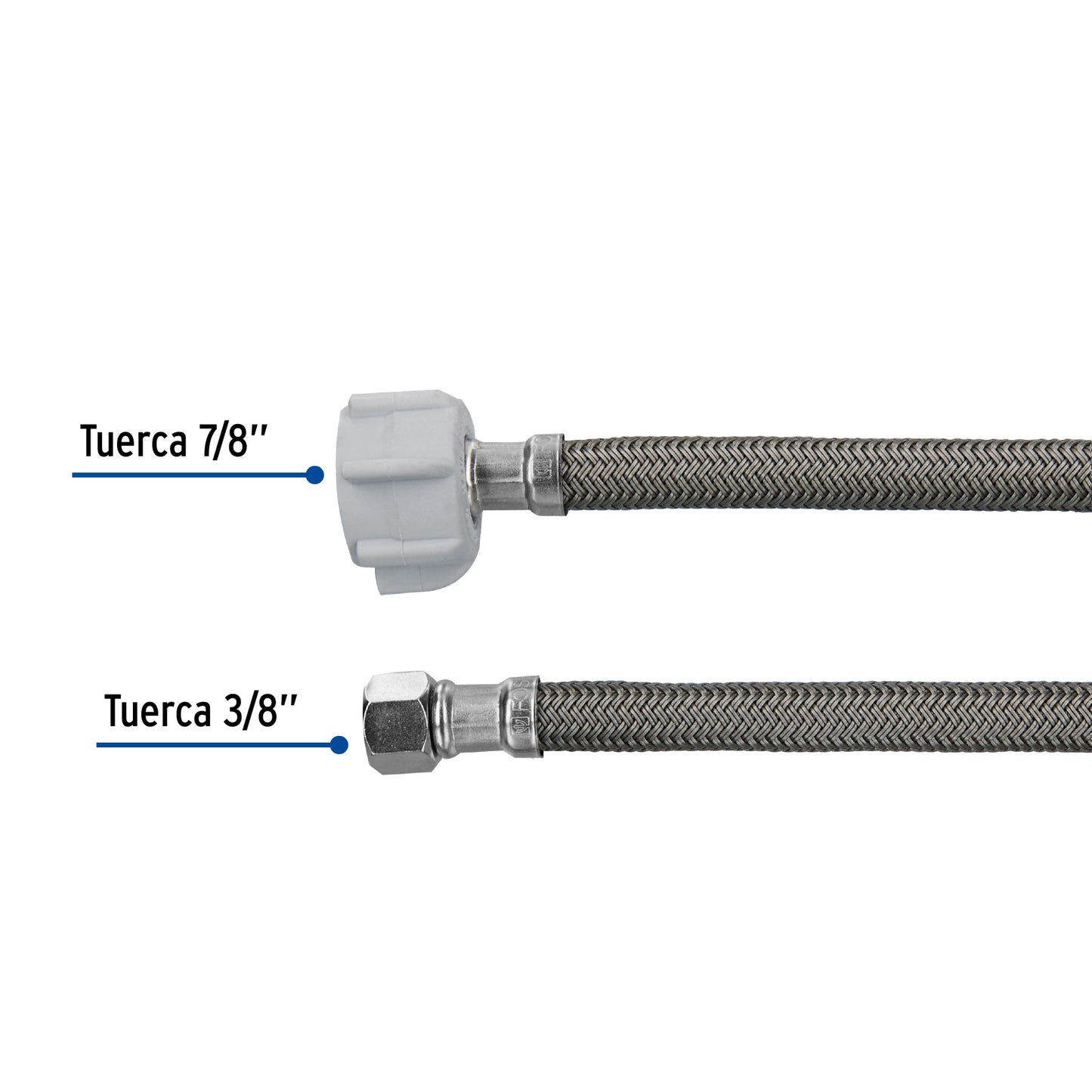 Manguera para WC de 30 cm con trenzado de vinilo gris y tuerca plástica