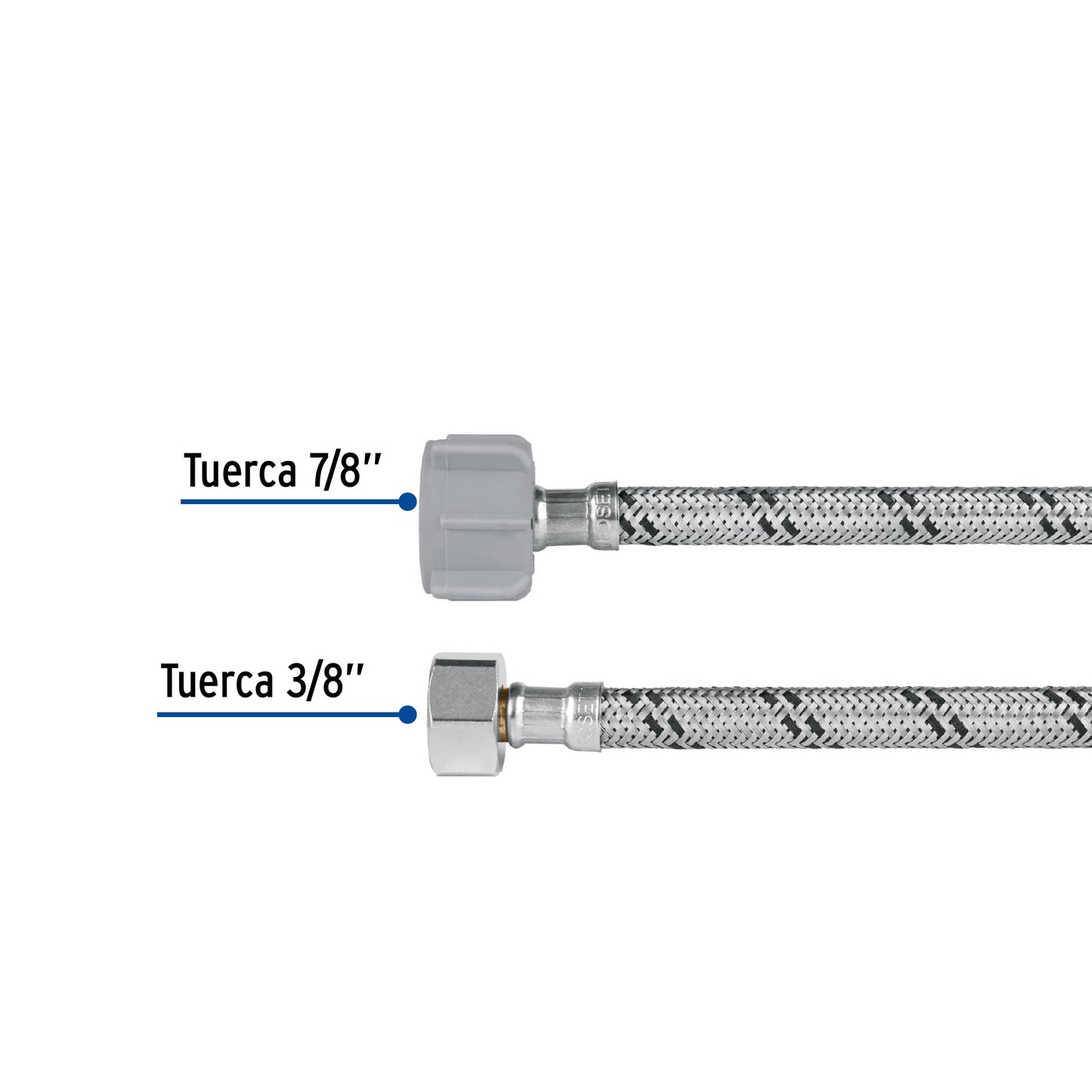 Manguera para WC de 35 cm con trenzado de acero inoxidable y tuerca plástica