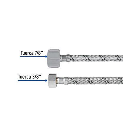 Manguera para WC de 35 cm con trenzado de acero inoxidable y tuerca plástica