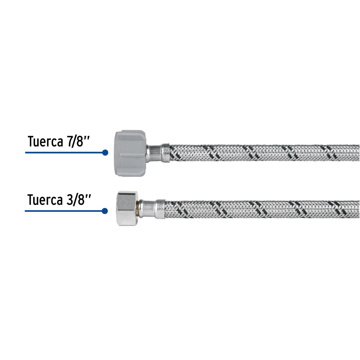 Manguera para WC de 40 cm con trenzado de acero inoxidable y tuerca plástica