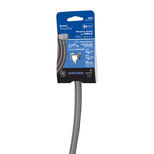 Manguera para WC de 50 cm con trenzado de vinilo gris y tuerca plástica