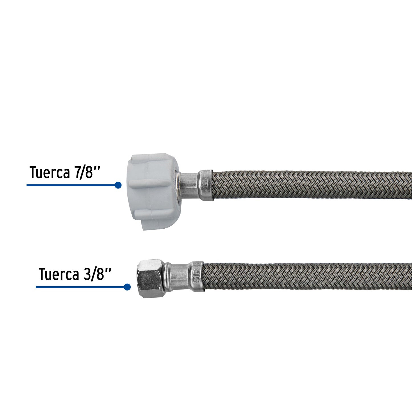 Manguera para WC de 50 cm con trenzado de vinilo gris y tuerca plástica