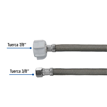Manguera para WC de 50 cm con trenzado de vinilo gris y tuerca plástica