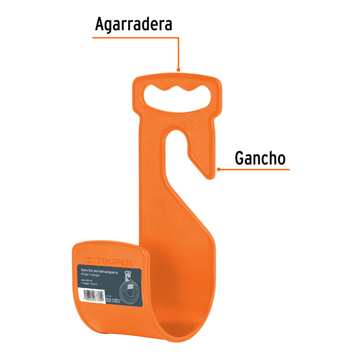 Gancho plástico naranja para manguera de jardín · vista 2