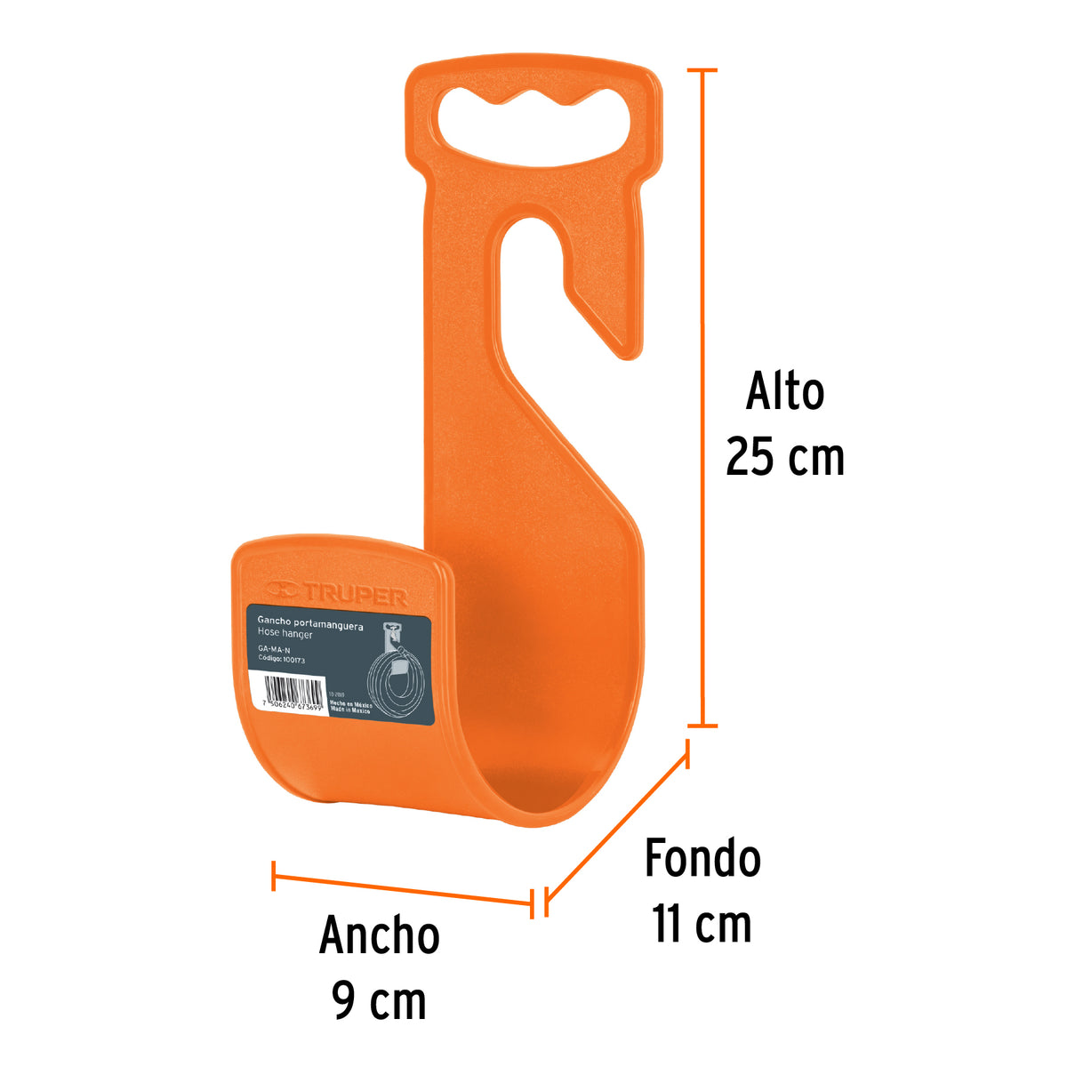 Gancho plástico naranja para manguera de jardín · vista 3