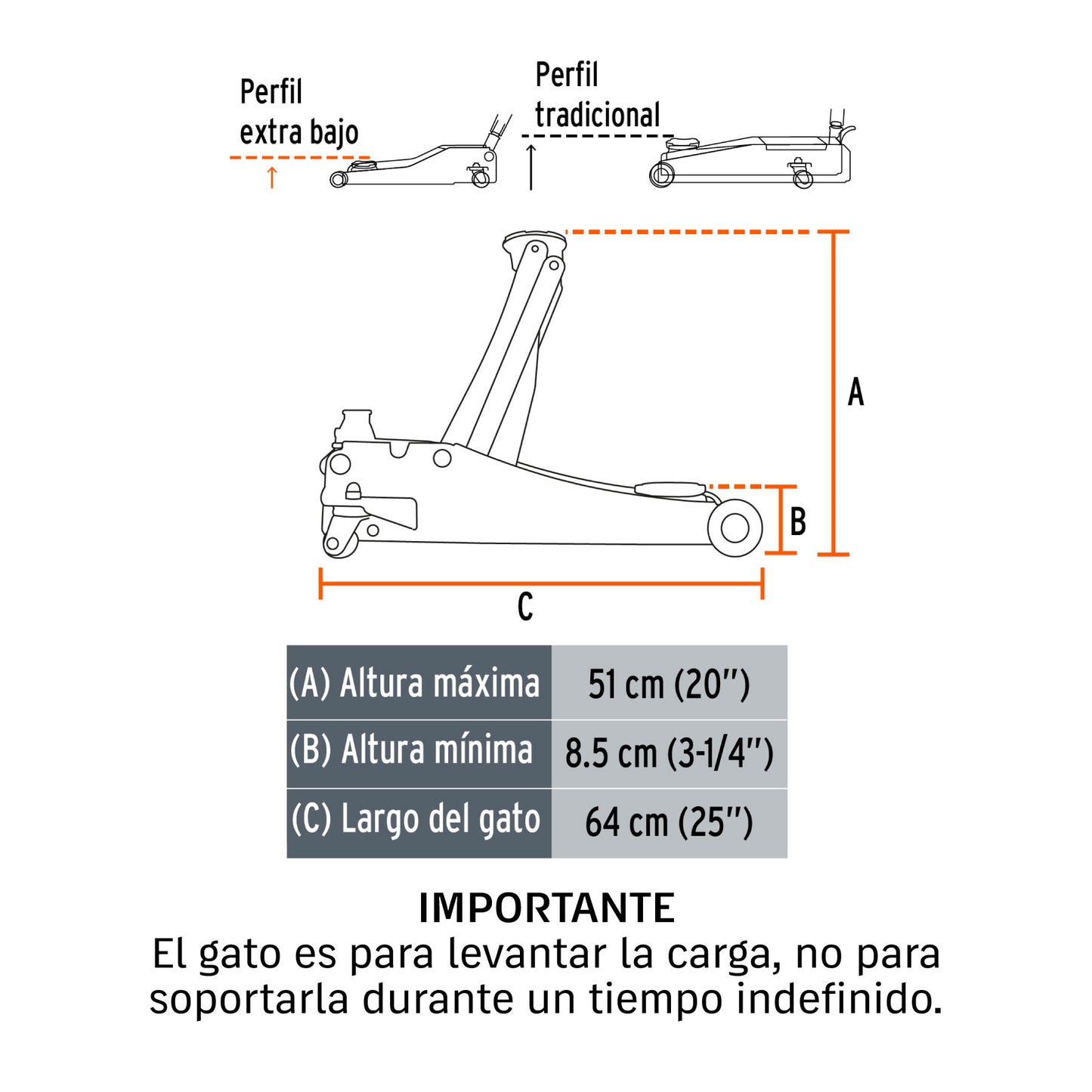 Gato de patín 3 toneladas elevación rápida