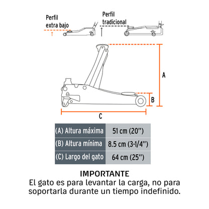 Gato de patín 3 toneladas elevación rápida