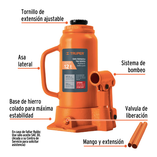 Gato hidráulico de botella de 12 Ton