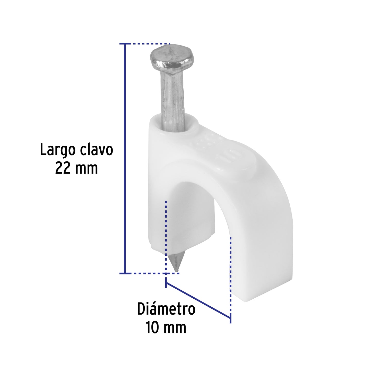 Bolsa con 20 grapas blancas de 10 mm para cable redondo