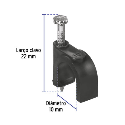 Bolsa con 20 grapas negras de 10 mm para cable redondo