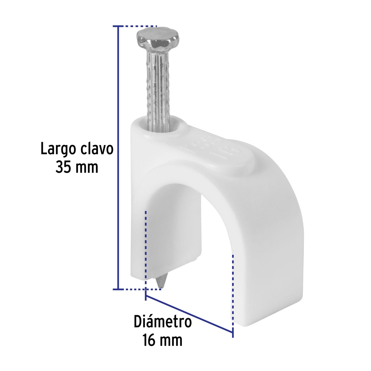 Bolsa con 20 grapas blancas de 16 mm para cable redondo
