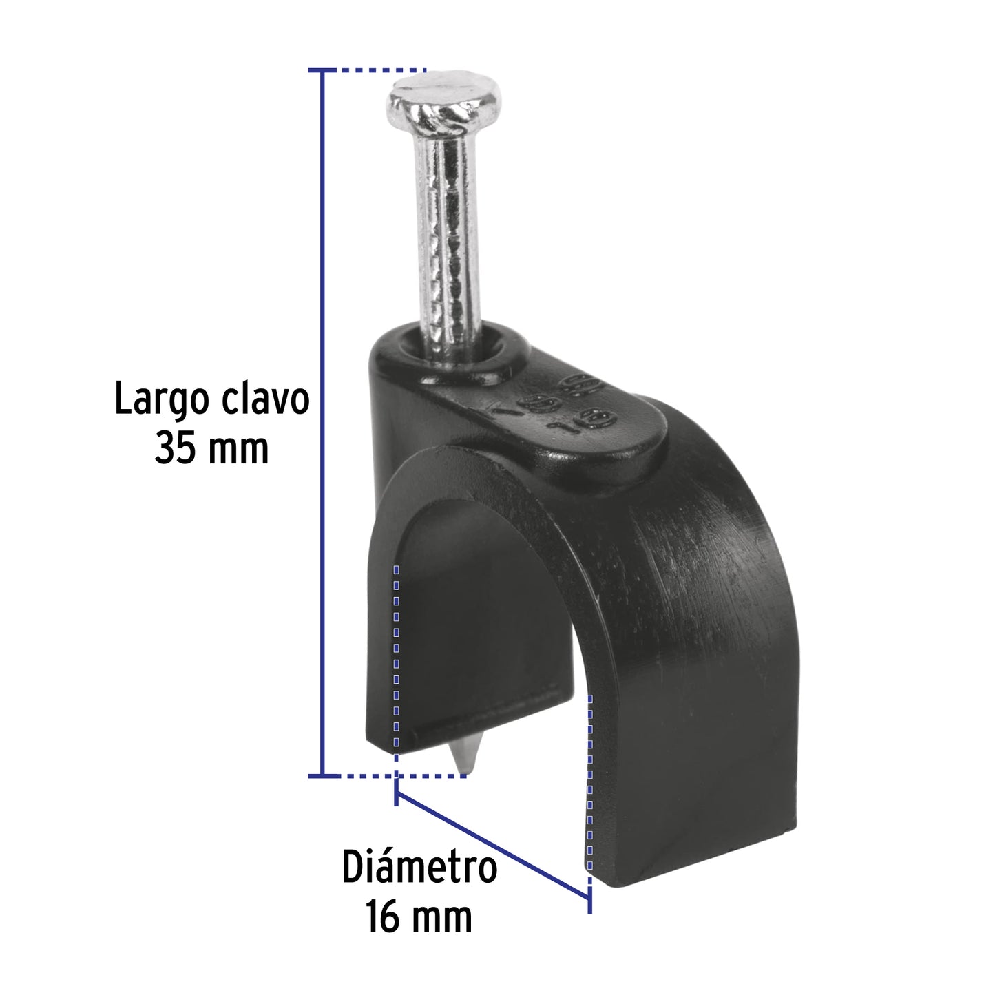 Bolsa con 20 grapas negras de 16 mm para cable redondo