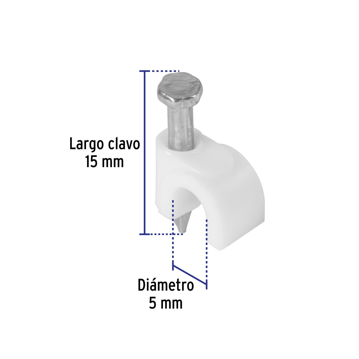 Bolsa con 20 grapas blancas de 5 mm para cable redondo