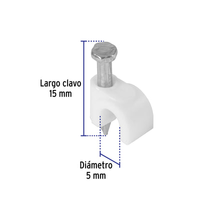 Bolsa con 20 grapas blancas de 5 mm para cable redondo