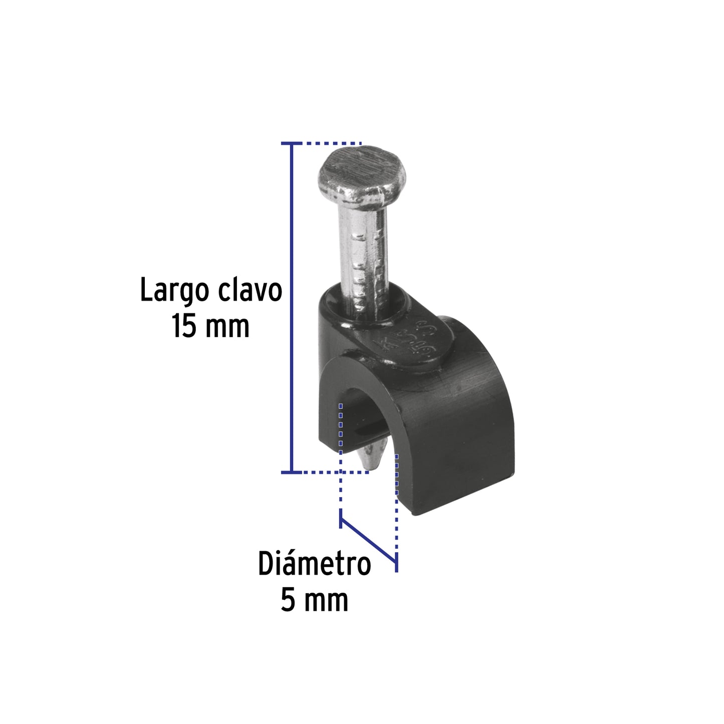Bolsa con 20 grapas negras de 5 mm para cable redondo