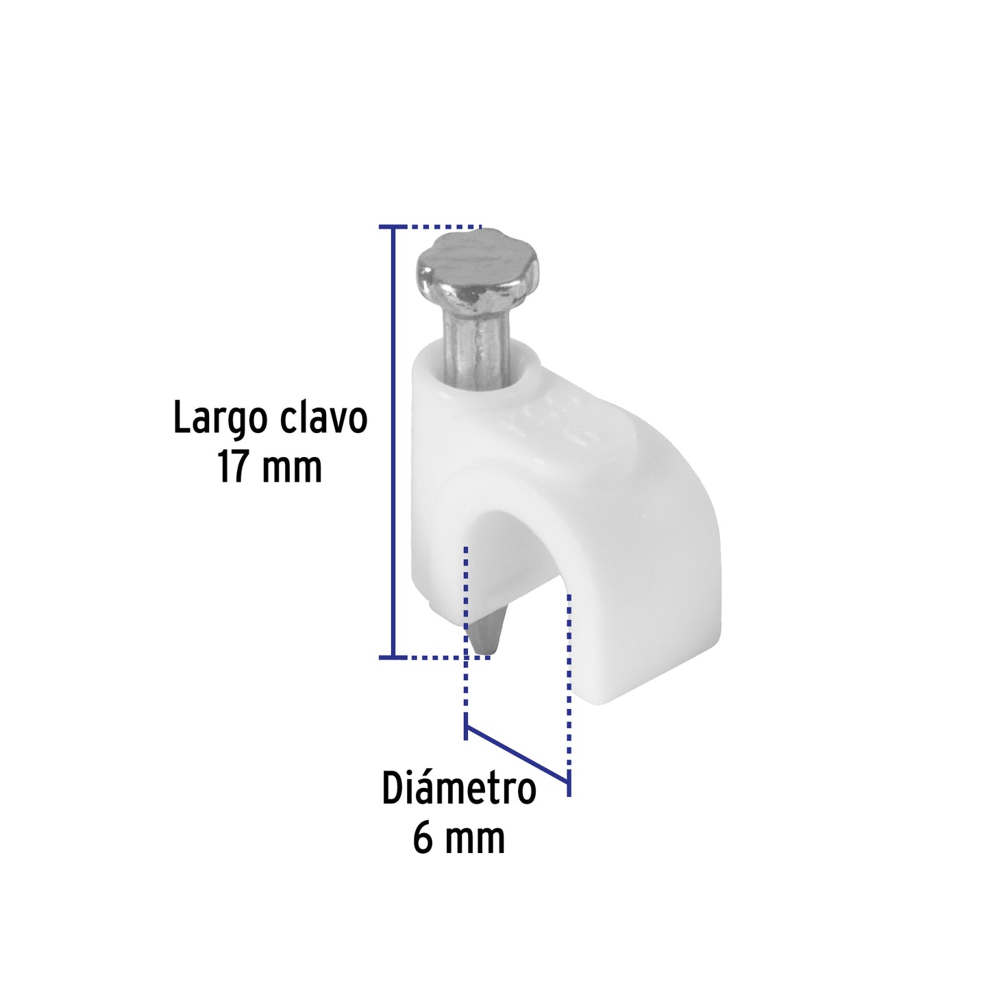 Bolsa con 20 grapas blancas de 6 mm para cable redondo