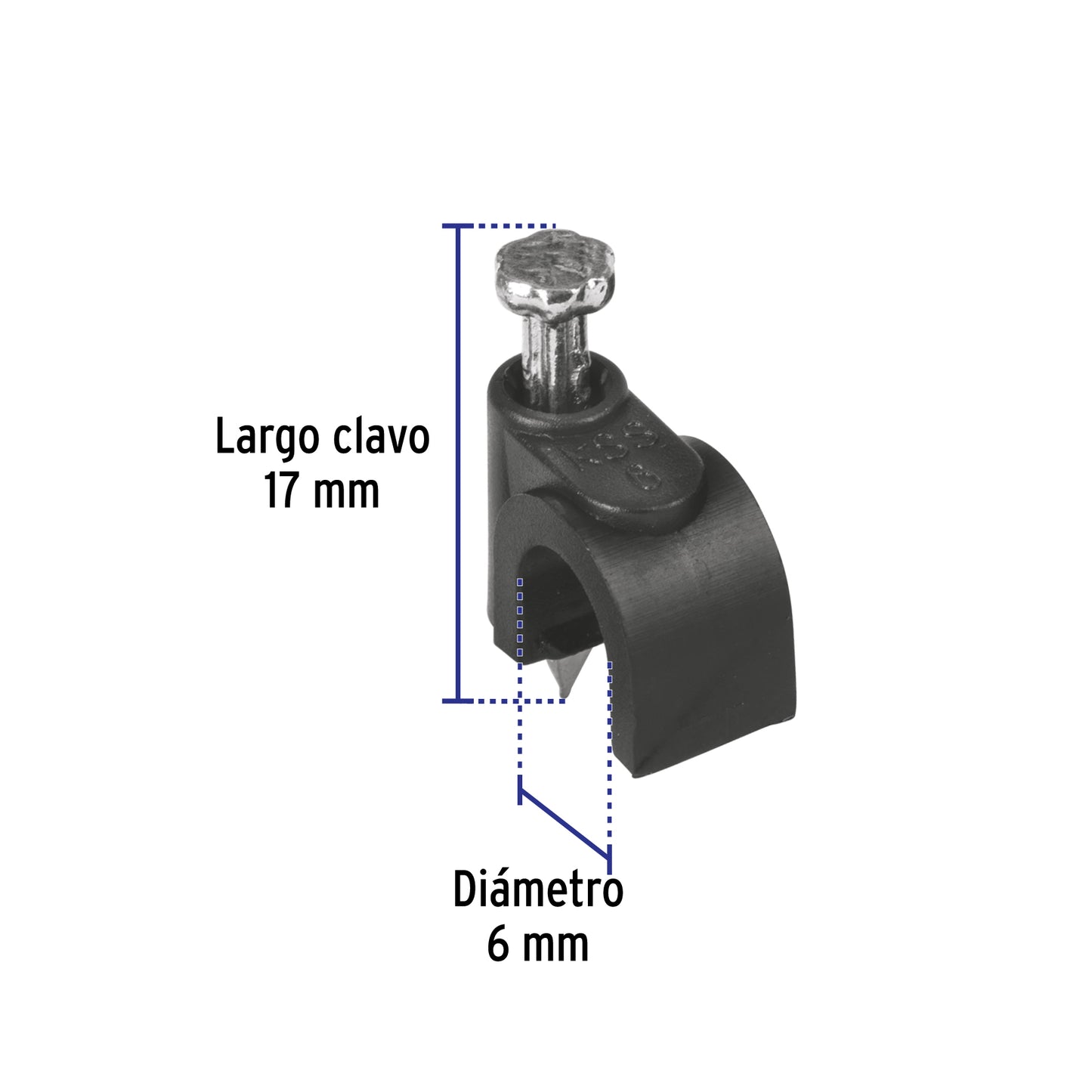 Bolsa con 20 grapas negras de 6 mm para cable redondo