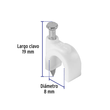 Bolsa con 20 grapas blancas de 8 mm para cable redondo