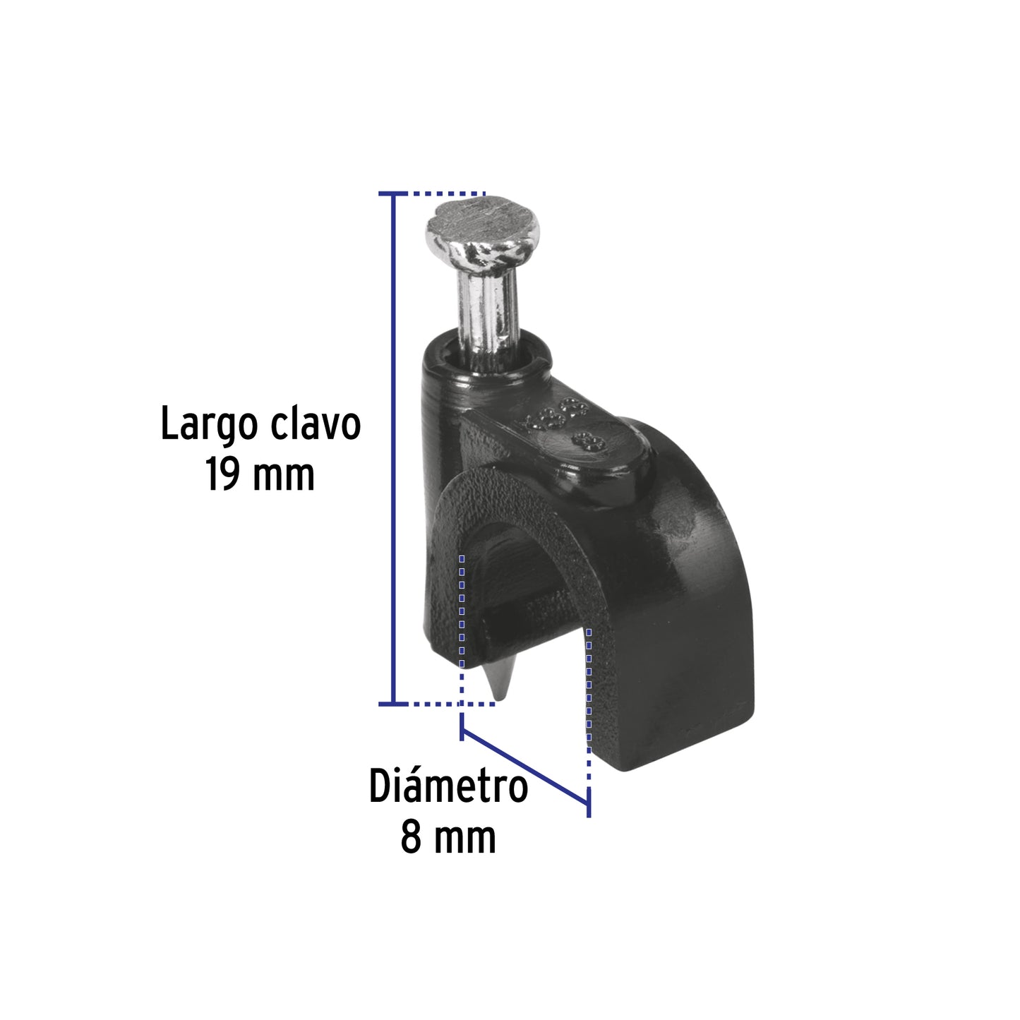 Bolsa con 20 grapas negras de 8 mm para cable redondo