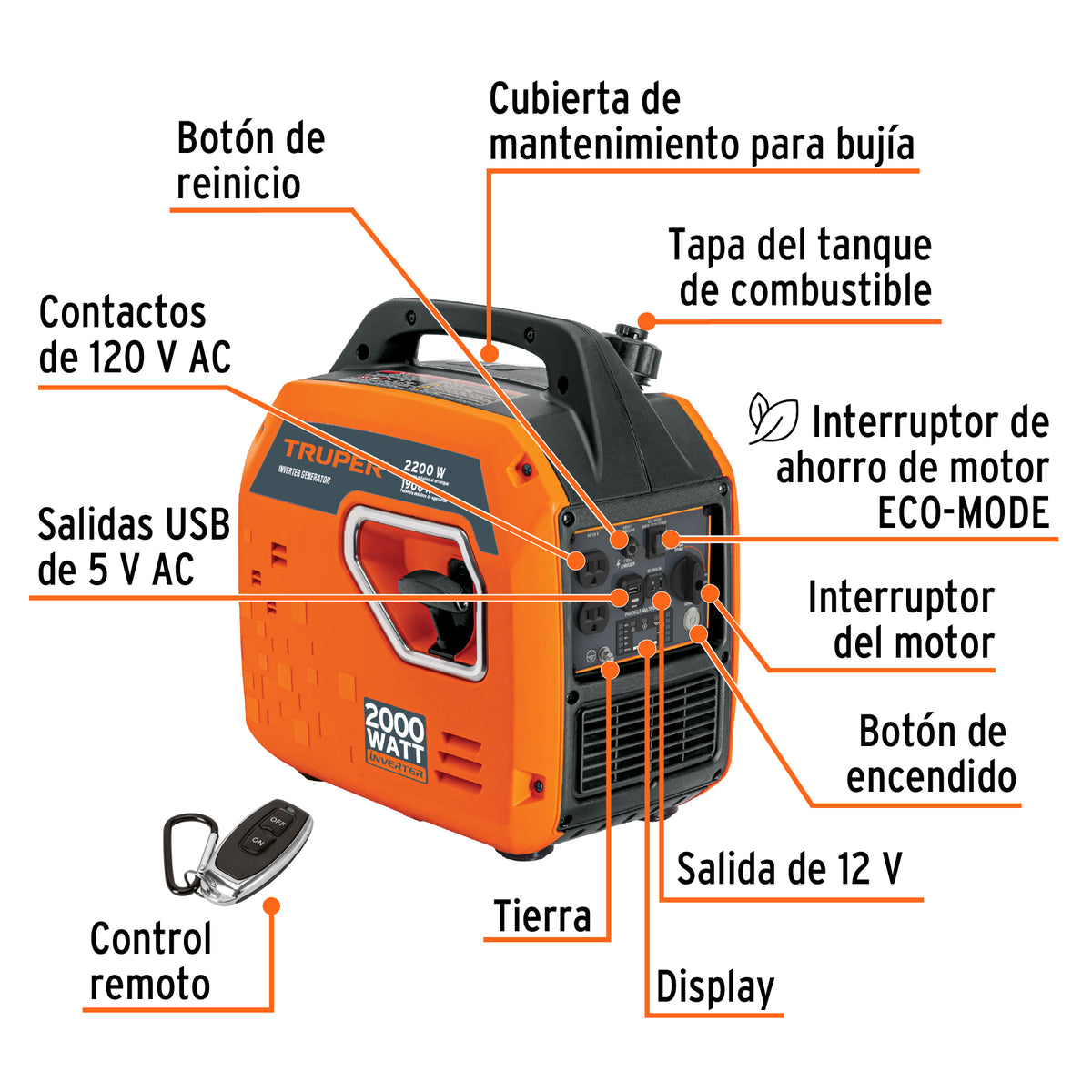 Generador silencioso inverter 2.2kW, 80 cc, enc. electrónico · vista 2
