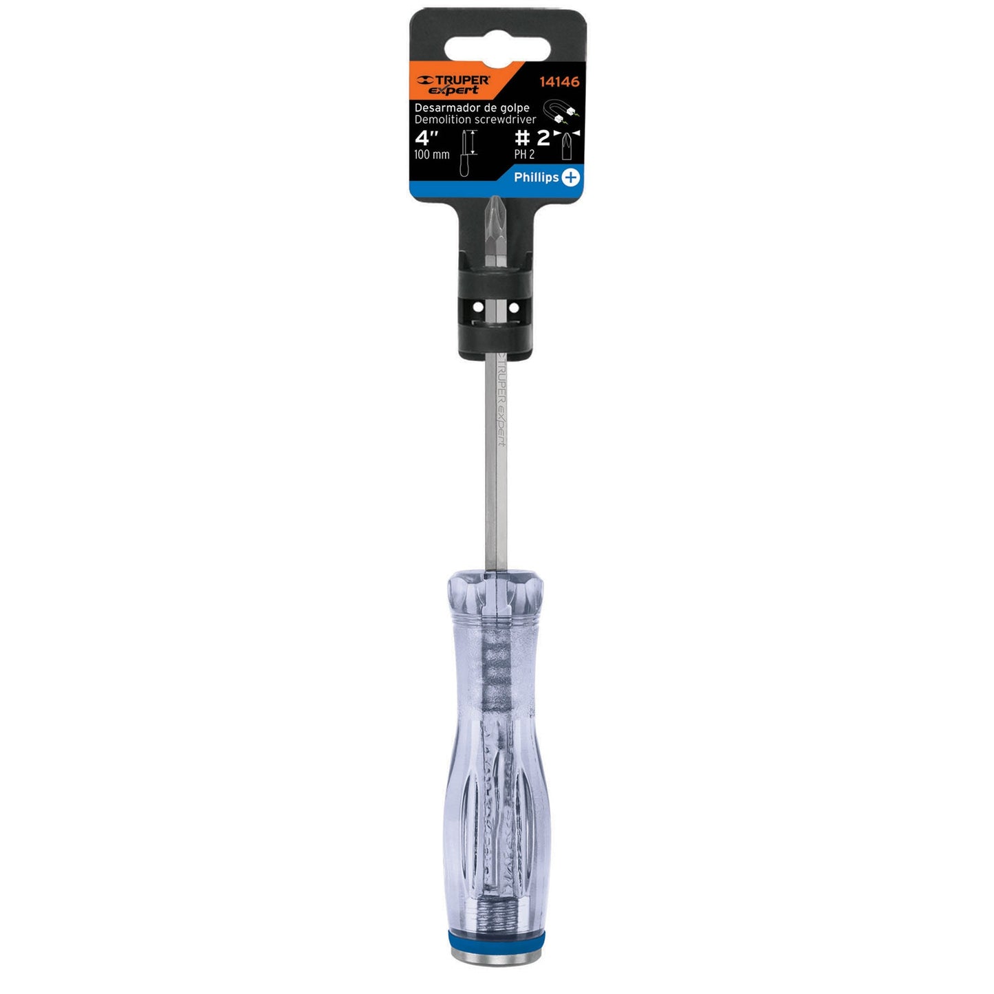 Desarmador de cruz de golpe de PH2 x 4 con barra hexagonal