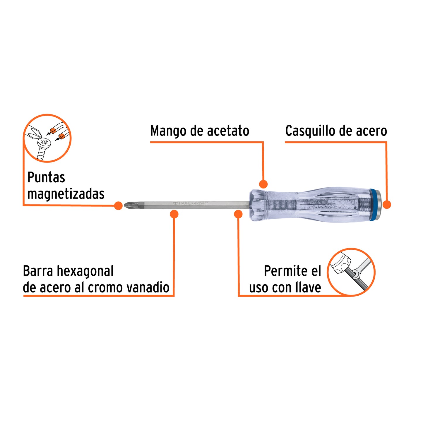 Desarmador de cruz de golpe de PH2 x 4 con barra hexagonal