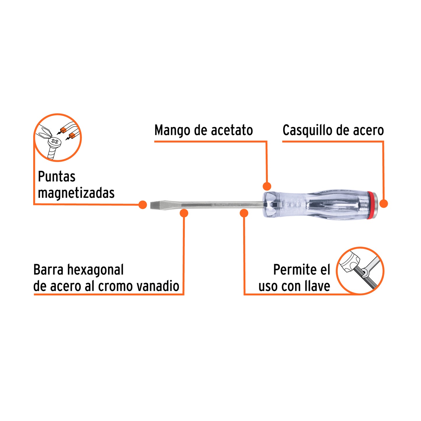 Desarmador plano de golpe de 1/4 x 4 con barra hexagonal
