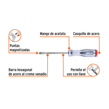 Desarmador plano de golpe de 1/4 x 4 con barra hexagonal