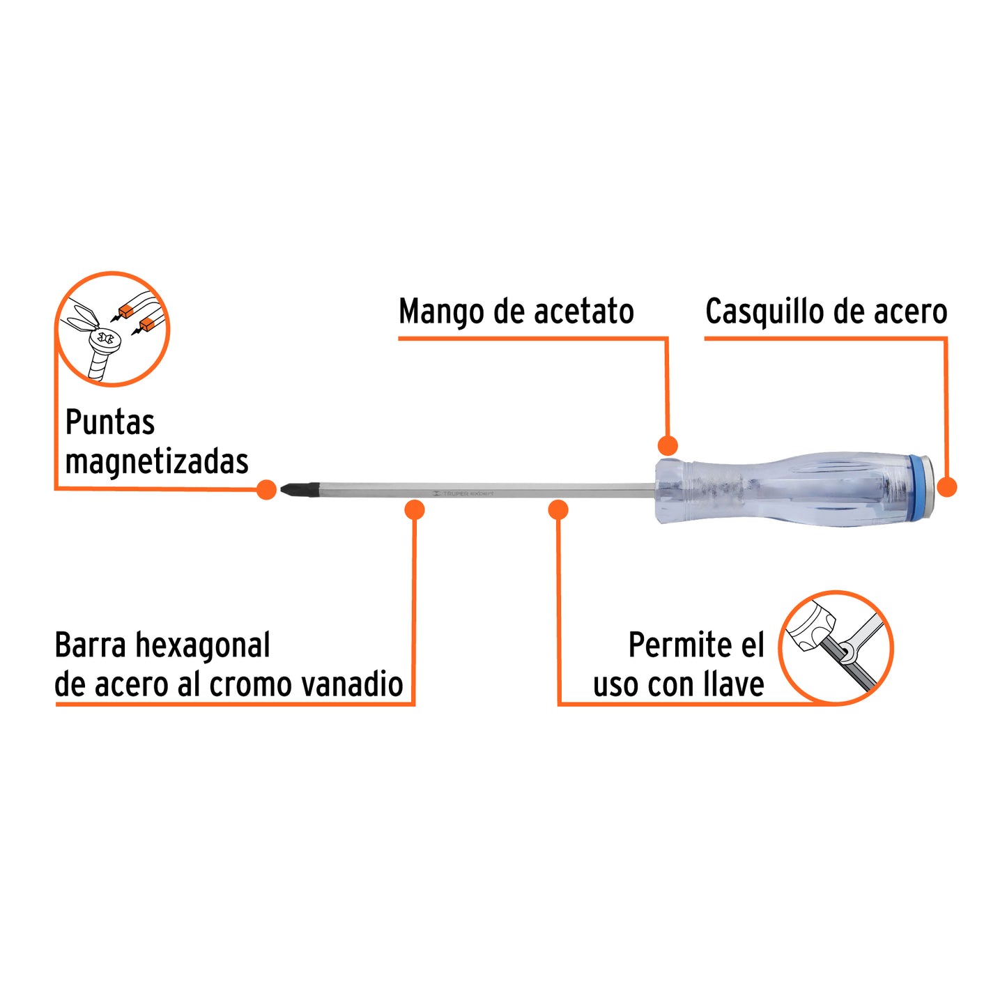 Desarmador de cruz de golpe de PH2 x 6 con barra hexagonal