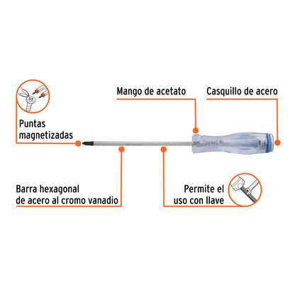 Desarmador de cruz de golpe de PH2 x 6 con barra hexagonal