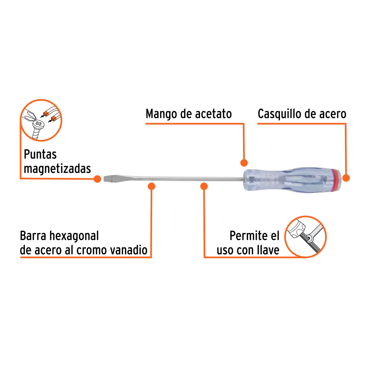 Desarmador plano de golpe de 1/4 x 6 con barra hexagonal
