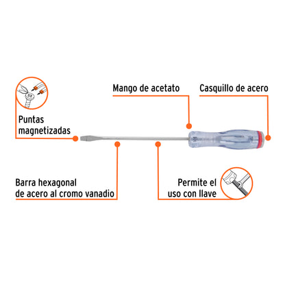 Desarmador plano de golpe de 1/4 x 6 con barra hexagonal
