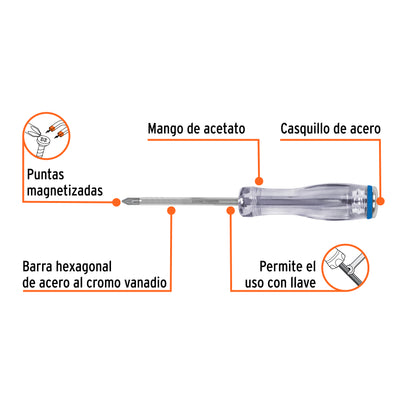 Desarmador de cruz de golpe de PH1 x 3 con barra hexagonal