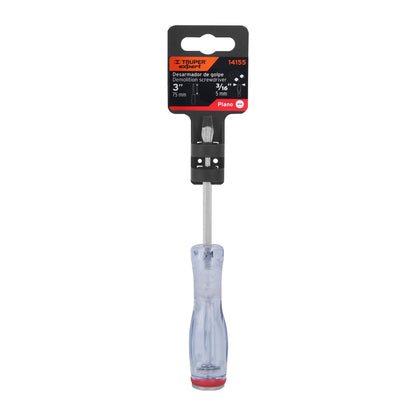 Desarmador plano de golpe de 3/16 x 3 con barra hexagonal