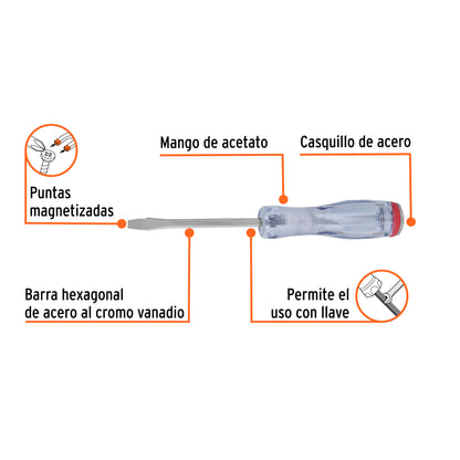 Desarmador plano de golpe de 3/16 x 3 con barra hexagonal