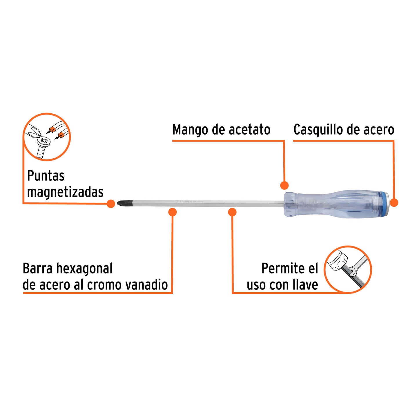Desarmador de cruz de golpe de PH3 x 8 con barra hexagonal