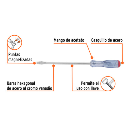 Desarmador plano de golpe de 5/16 x 8 con barra hexagonal