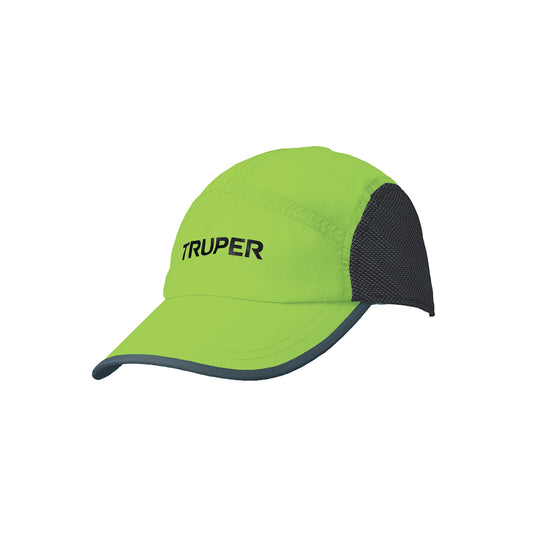 Gorra color verde 100% poliéster con visera curvada