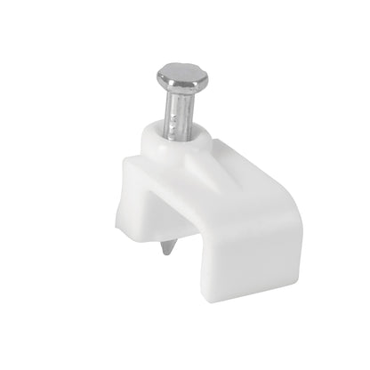 Bolsa con 20 grapas blancas de 6 × 9.5 mm para cable plano