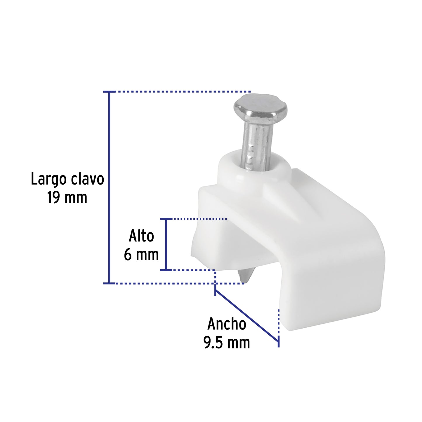 Bolsa con 20 grapas blancas de 6 × 9.5 mm para cable plano