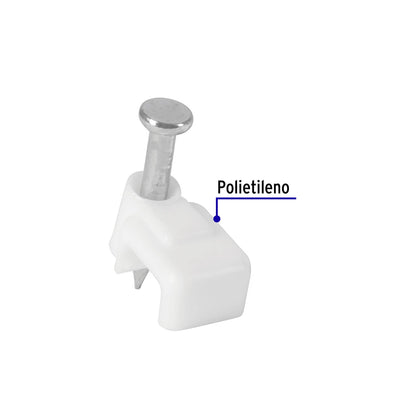 Bolsa con 20 grapas blancas de 3 × 6 mm para cable plano