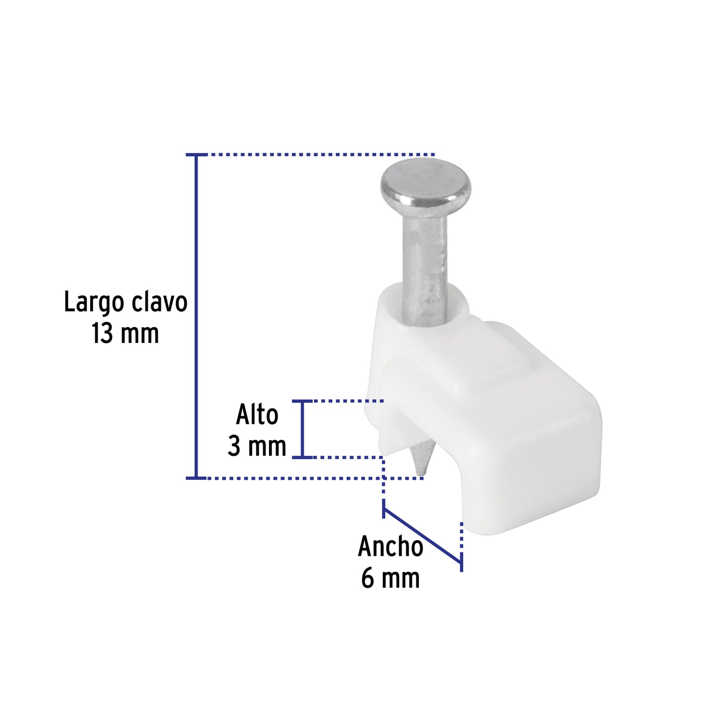Bolsa con 20 grapas blancas de 3 × 6 mm para cable plano