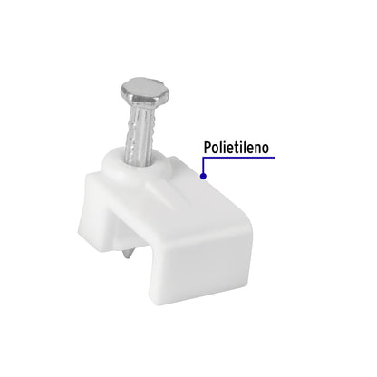 Bolsa con 20 grapas blancas de 5 × 8.5 mm para cable plano